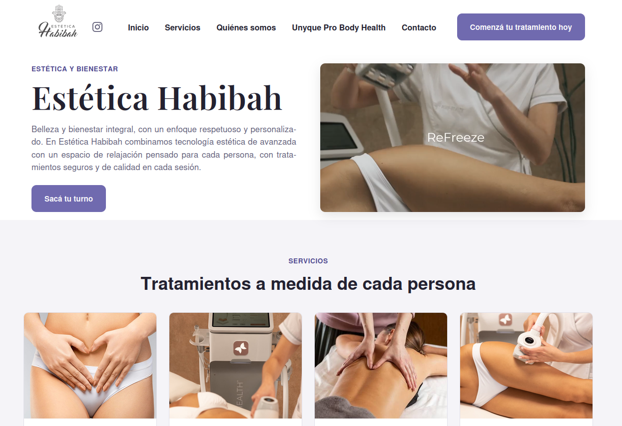 Captura de la landing de Estética Habibah